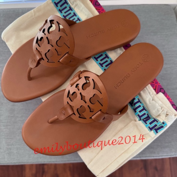 NIB Tory Burch Miller Size 9.5 Miele Calf Leather Sandals Brown 90582 - Picture 6 of 11
